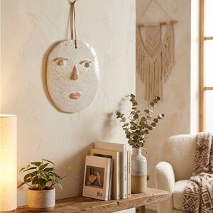 Ceramic Face Wall Art Porcelain Handmade White and Cream Freckle Girl